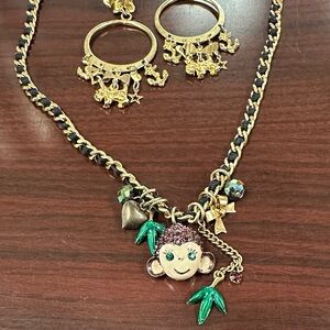 Betsey Johnson set - Monkey Charm Necklace and Scottie dog Earrings